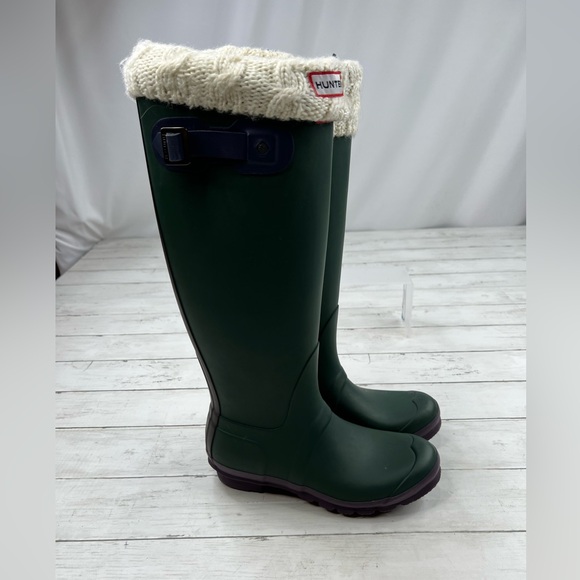 Hunter Original Tall Green Matte Rain Boots Size 7 Men / 8 Women - Picture 2 of 12